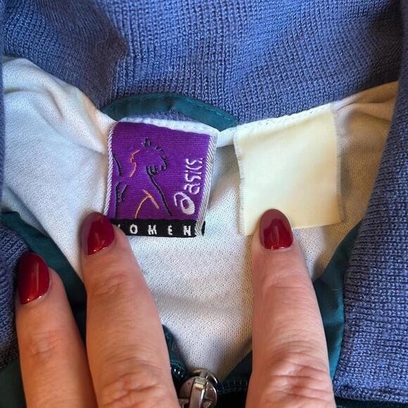 Vintage Asics 90s/80s Womens Reflective Teal Windbreaker Jacket Medium M Mint! - Picture 2 of 9